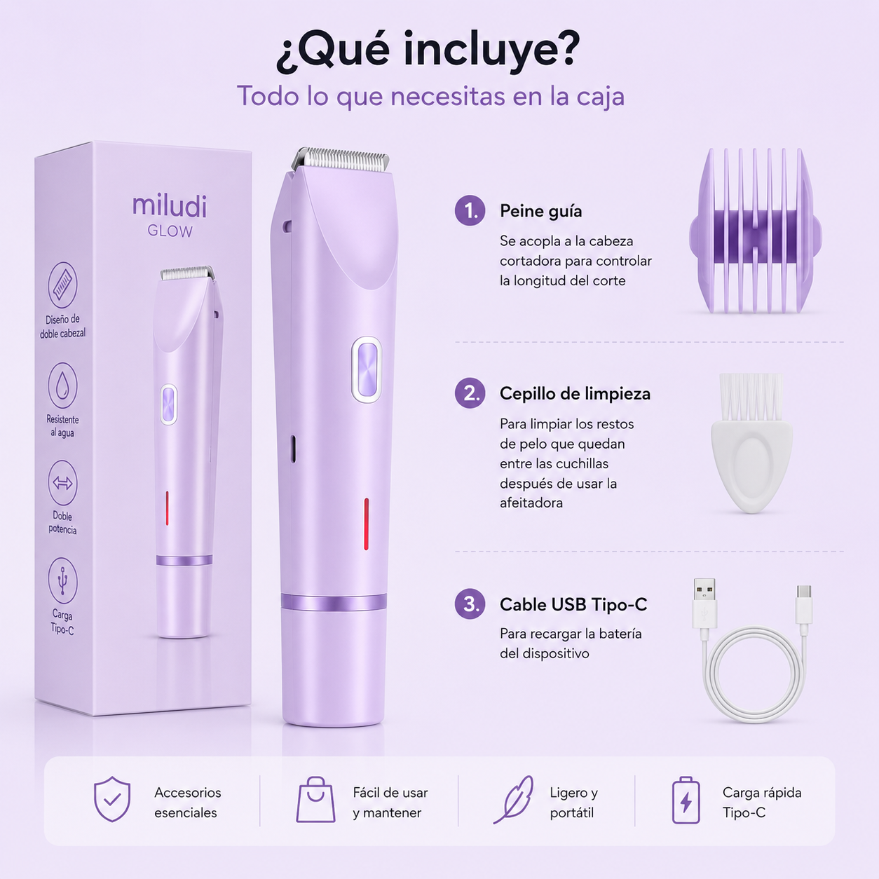 Miludi glow | Depiladora Eléctrica 2 en 1